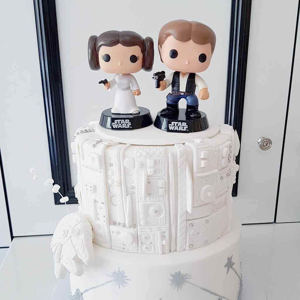 Star Wars Millennium Falcon Cake with Princess Leia and Hans Solo Toppers
