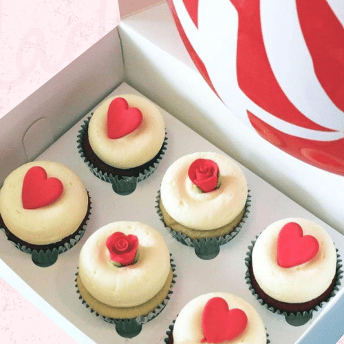 Roses and Hearts Gift Pack (6 Cupcakes, Balloon, Card) Sydney