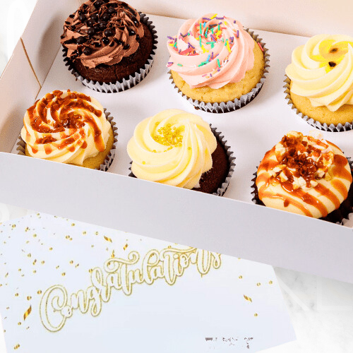 Congratulations Cupcake Gift Pack (6 Cupcakes, Balloon, Card)