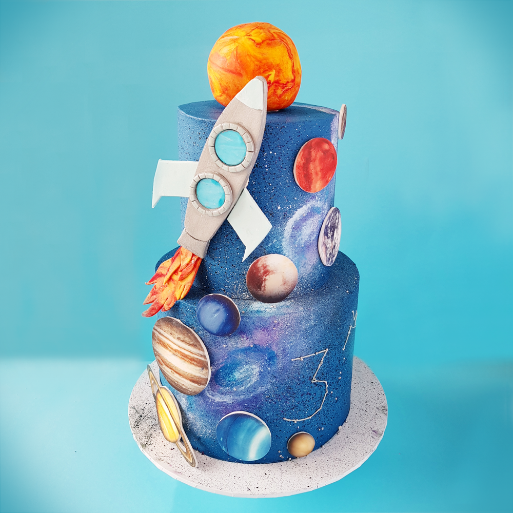 Planets, Space, Stars, and Rocket Cake