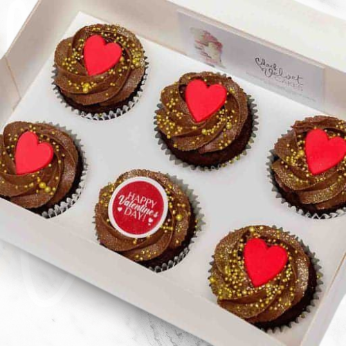 Valentine's Day Chocolate Lovers (6 Designer Cupcakes, Card, Balloon)