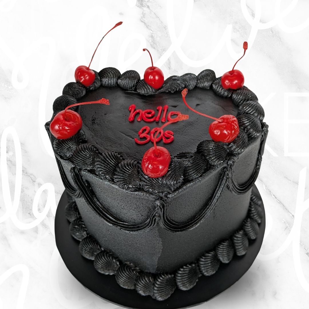 Black Vintage Heart w Cherries Cake Sydney
