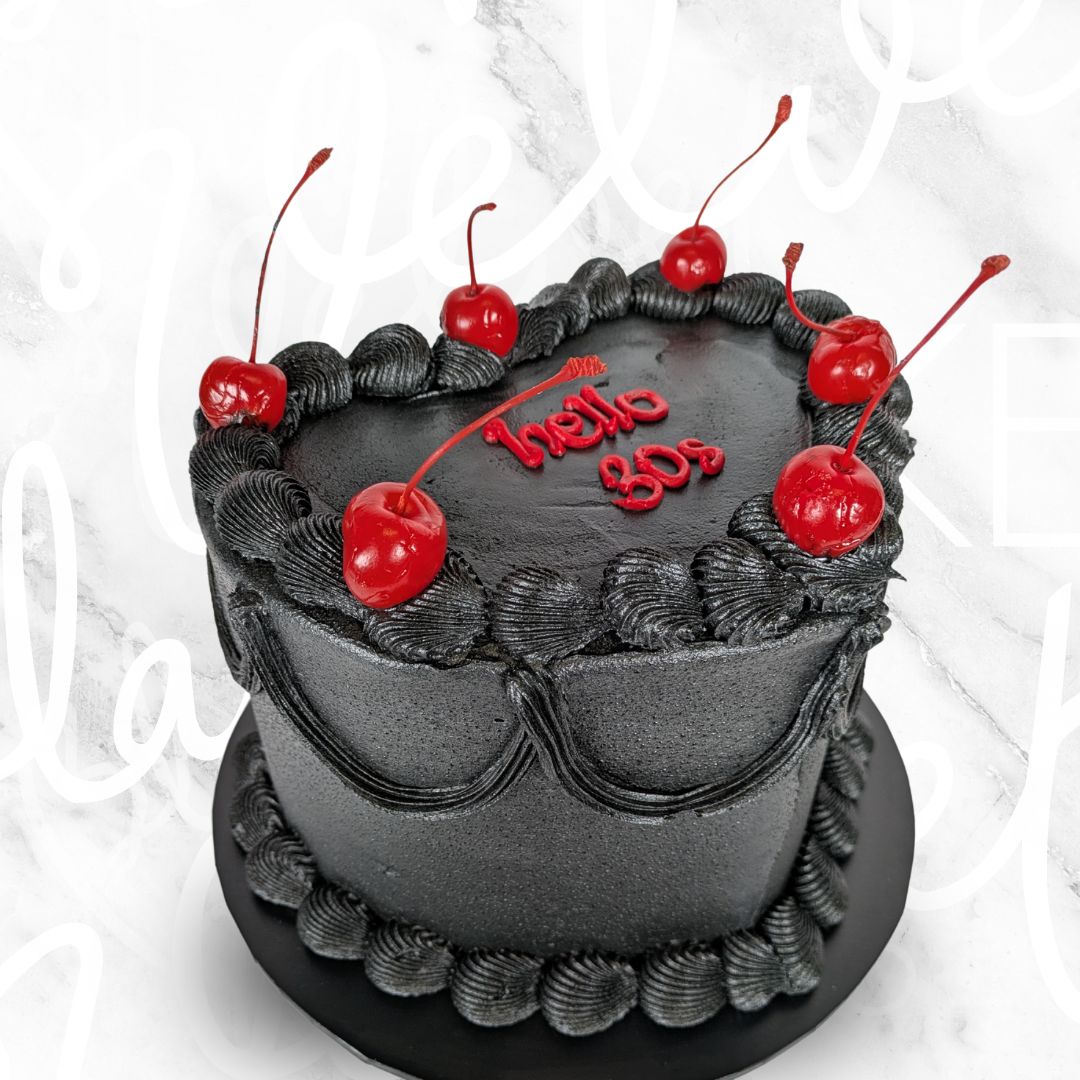 Black Vintage Heart w Cherries Cake Sydney
