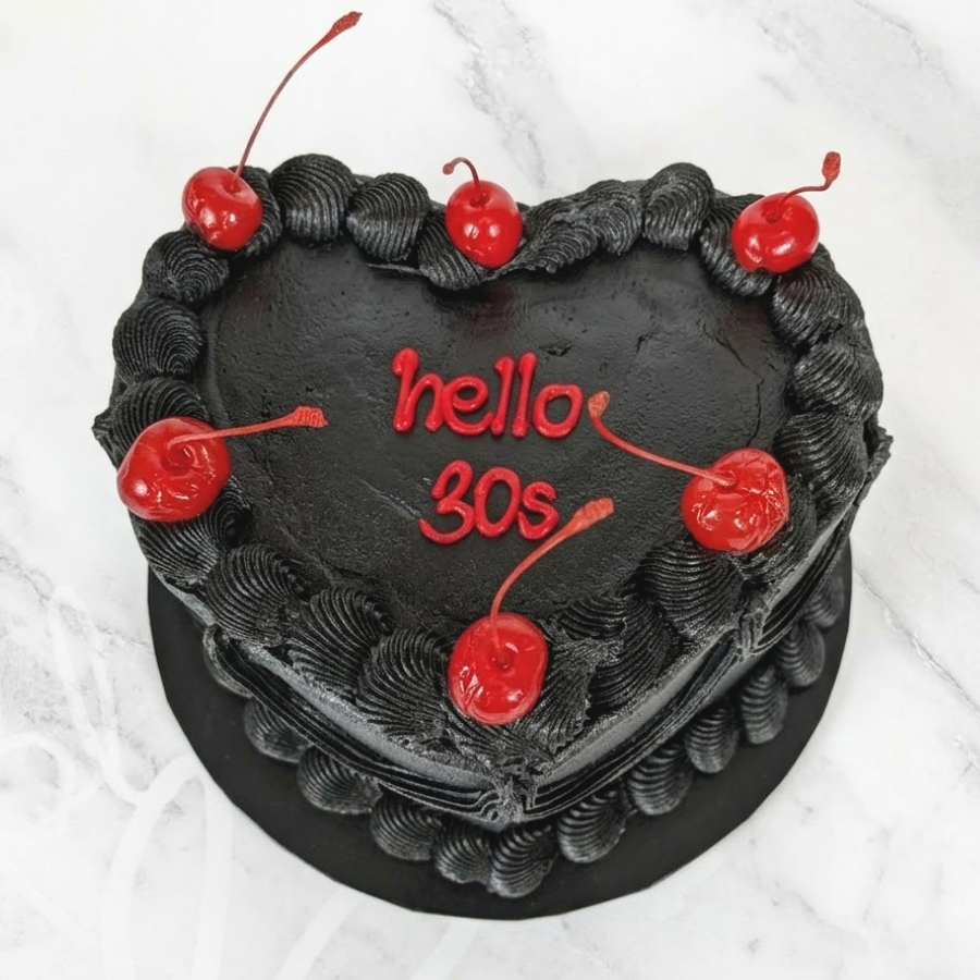 Black Vintage Heart with Cherries Cake-BVSydney