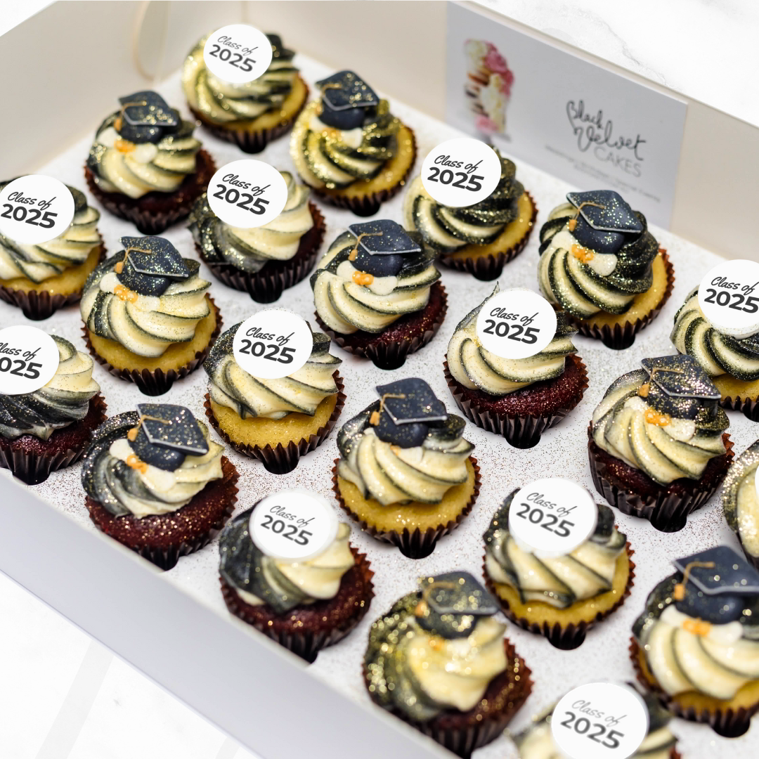 Black Graduation Class Mini Cupcakes (24)-Black Velvet Sydney