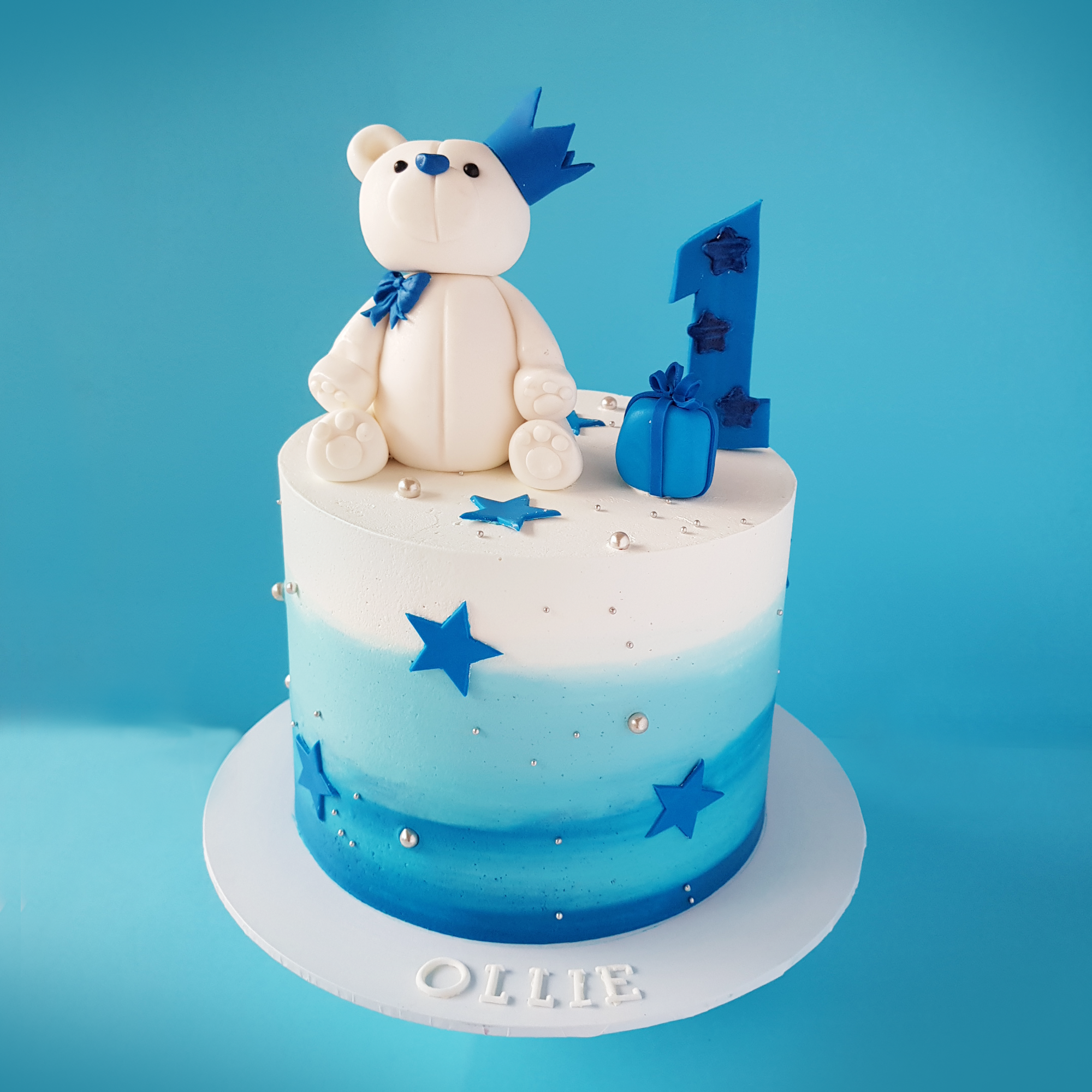 Boy Teddy Bear 1st Birthday Cake