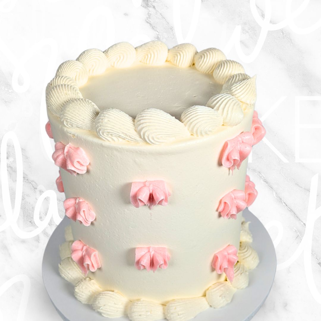Buttercream Pink Ribbon Vintage on White Cake Sydney