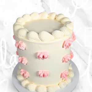 Buttercream Pink Ribbon Vintage on White Cake Sydney