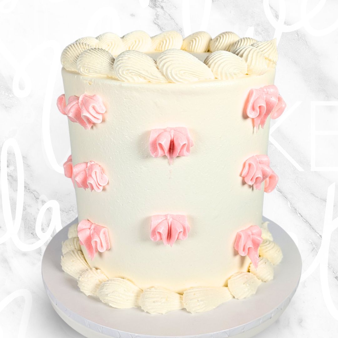 Buttercream Pink Ribbon Vintage on White Cake Sydney