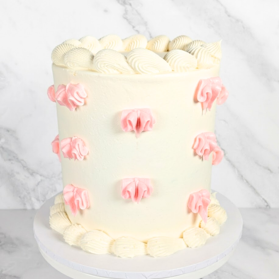 Buttercream Pink Ribbon Vintage on White Cake Sydney
