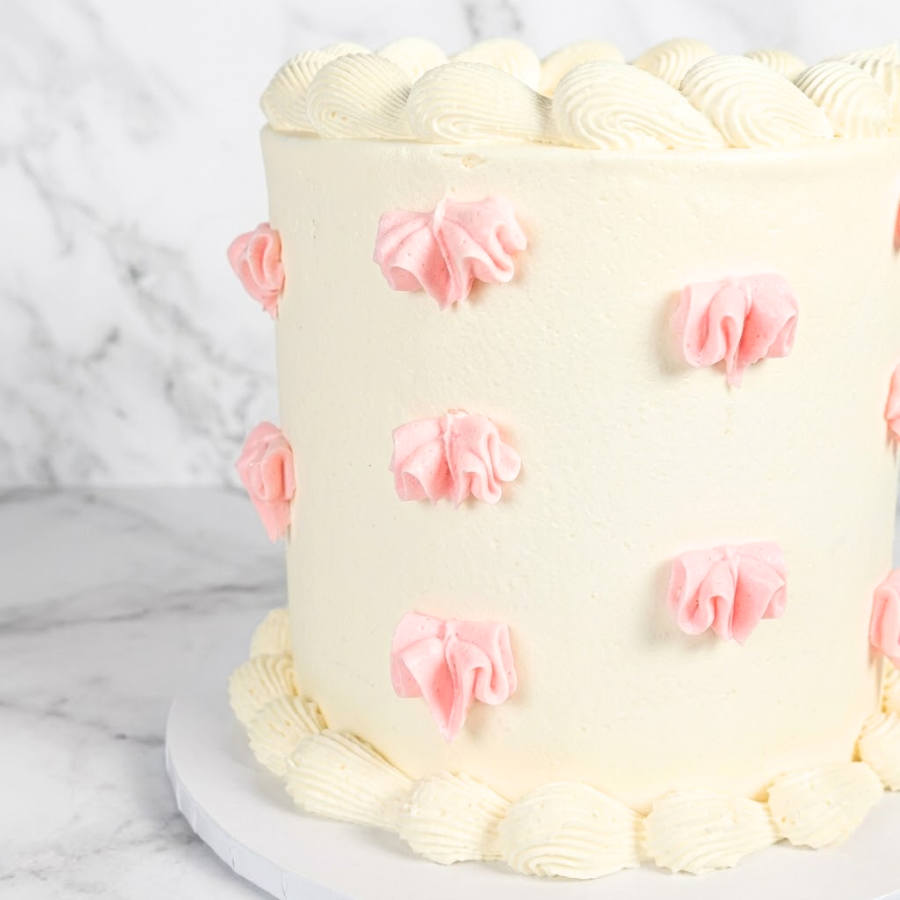 Buttercream Pink Ribbon Vintage on White Cake-BVSydney