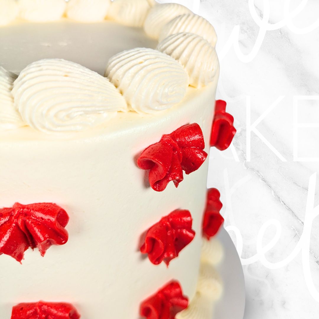 Buttercream Red Ribbon Vintage on White Cake Sydney