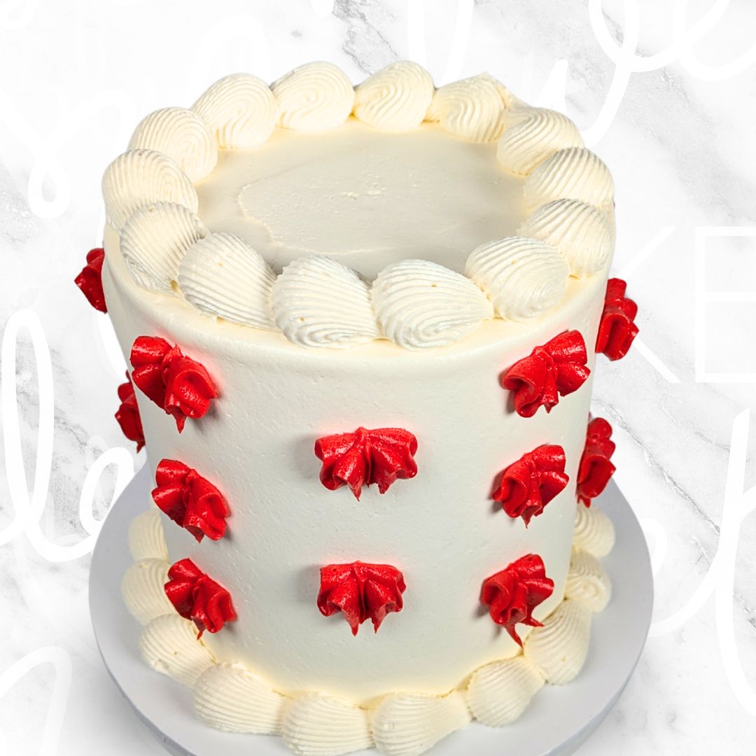 Buttercream Red Ribbon Vintage on White Cake Sydney