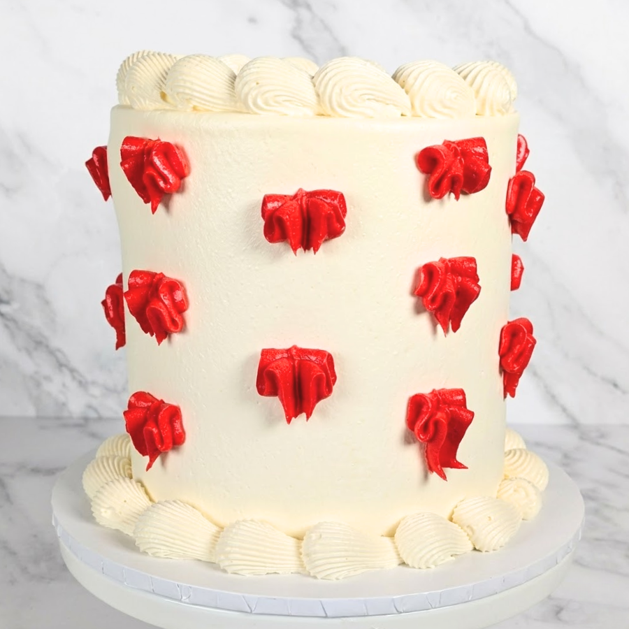 Buttercream Red Ribbon Vintage on White Cake-BVSydney