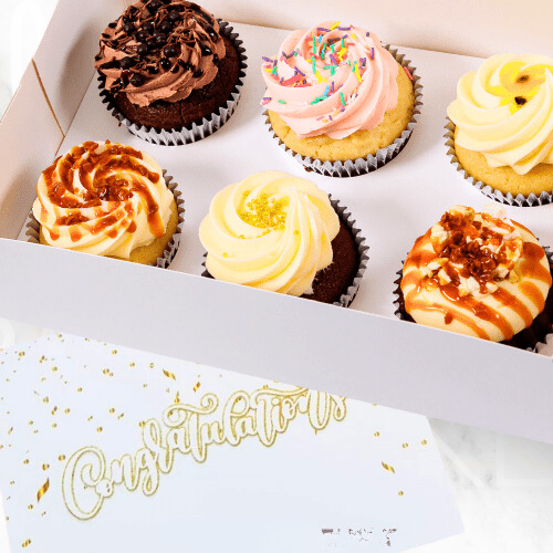 Congratulations Cupcake Gift Pack (6 Cupcakes, Balloon, Card) Sydney