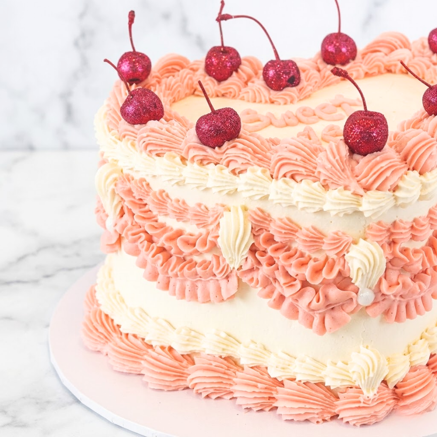Darling Pink Heart Vintage Cherries Cake-BVSydney