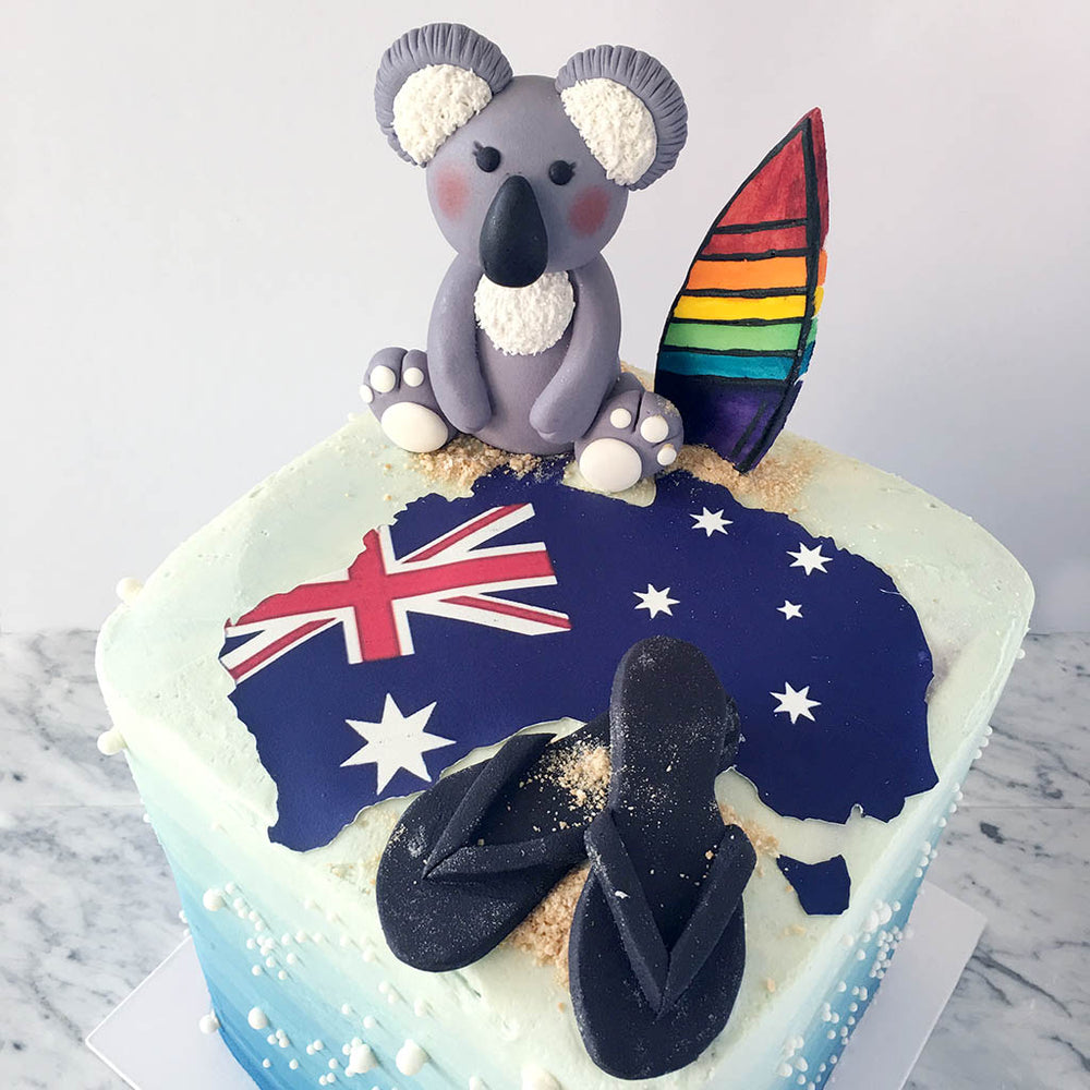 Koala with Surfboard and Slippers Cake