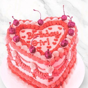 Hot Pink Heart Vintage Cherries Cake-BVSydney