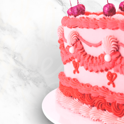 Hot Pink Heart Vintage Cherries Cake