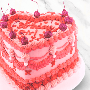 Hot Pink Heart Vintage Cherries Cake Sydney