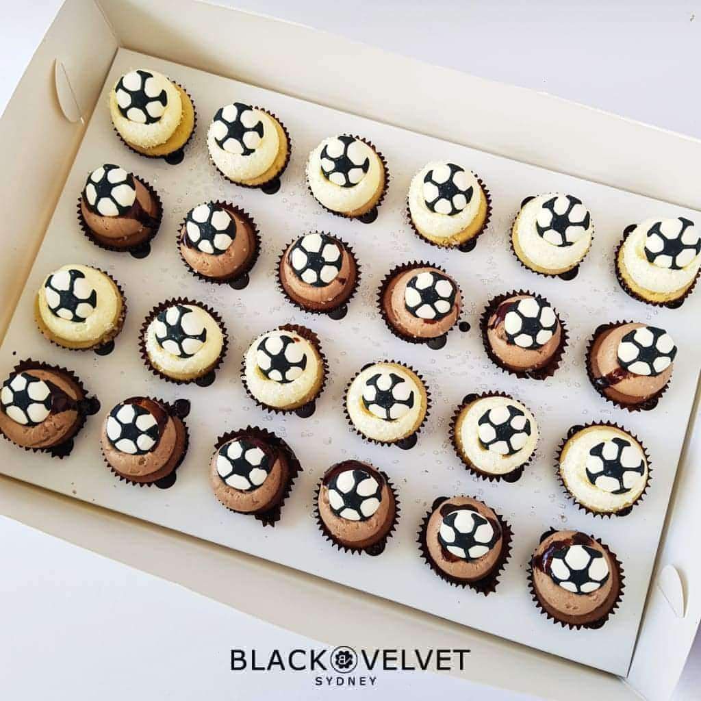 LOW GLUTEN Kids Soccer Ball Mini Cupcakes (24)-BVSydneyCupcakes