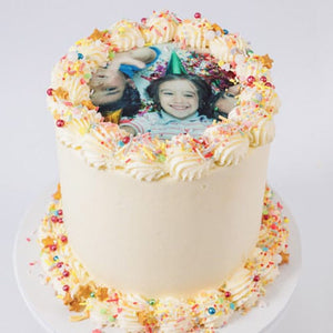 LOW GLUTEN Pastel Sprinkles Photo Image Cake Sydney