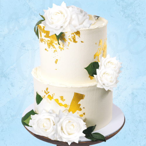 Multi-tier White Floral and Gold Wedding Cake Sydney