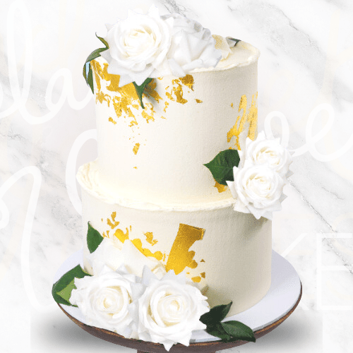 Multi-tier White Floral and Gold Wedding Cake Sydney