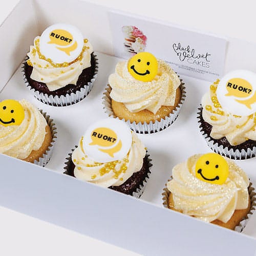 R U OK? DAY Happy Smiley Designer Cupcakes (6) Sydney
