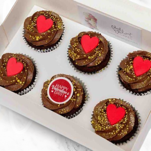 Valentine's Day Chocolate Lovers (6 Designer Cupcakes, Card, Balloon) Sydney